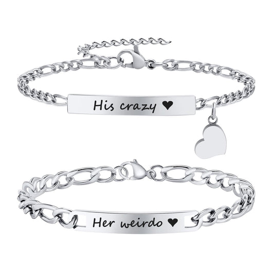 Personalized Matching Bracelet for Couple - Free Engraving Custom Couples Bracelets,Hypoallergenic Adjustable Stainless Steel Long Distance Relationship Bracelet,Promise Bracelet Gifts for Him and Her