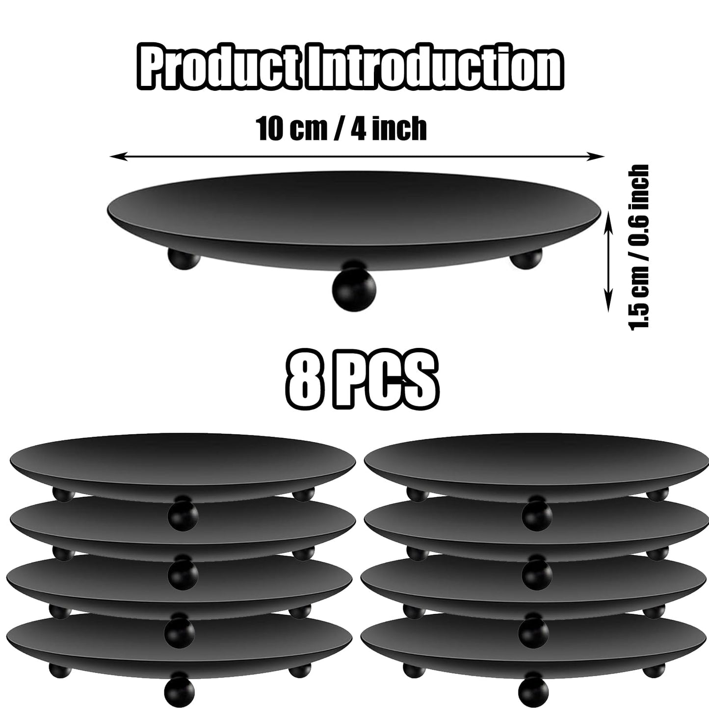 exinddea 8 PCS Iron Plate Candle Holder,Candle Stand for LED & Wax Candles,Black Candle Holders Iron Plate,4" Decorative Pillar Candle Plate for Incense Cones Spa Weddings