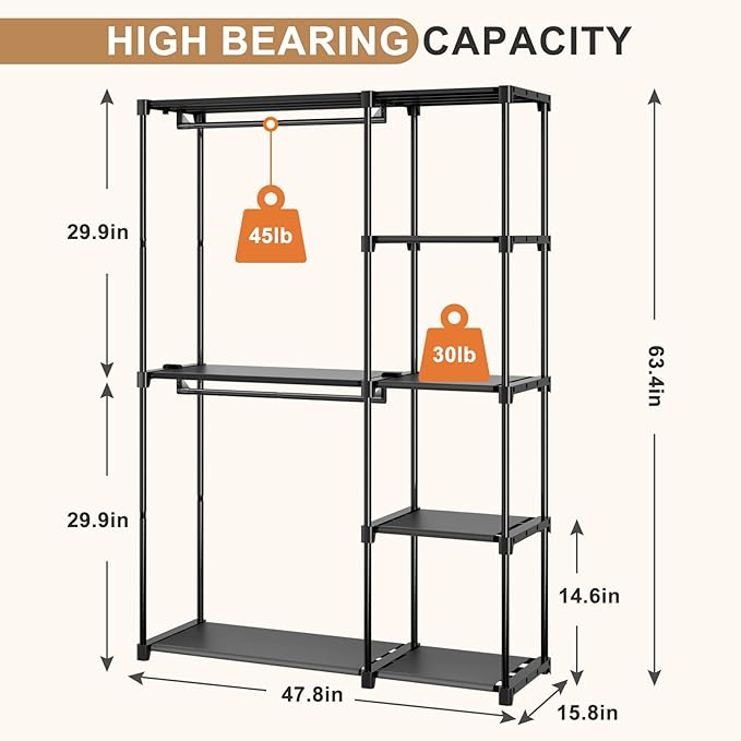Portable Closet, Freestanding Wardrobe Closet Organizers and Storage, Open