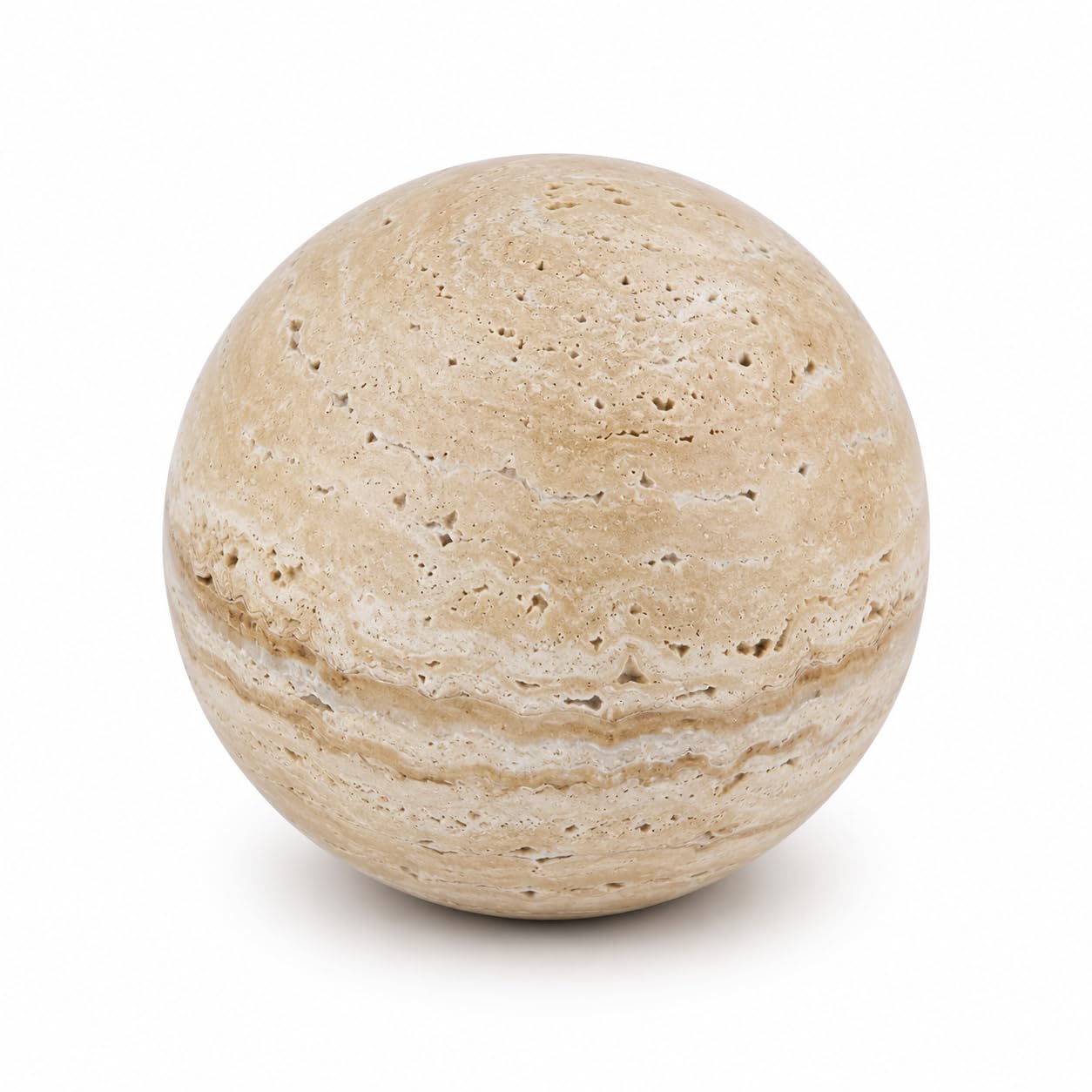 Artisanal Abode Natural Travertine Decorative Sphere, 4.72 Inch Stone Ball Decor, Hand-Polished Beige Orb Accent for Coffee Table, Console, Shelf and Living Room