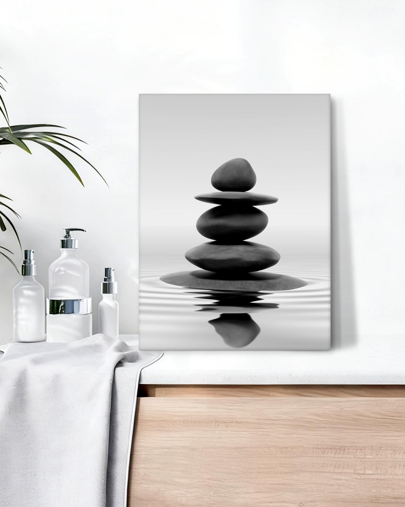 HesenDot 12x16in Black and White Zen Stones Wrapped Canvas Frame Wall Art