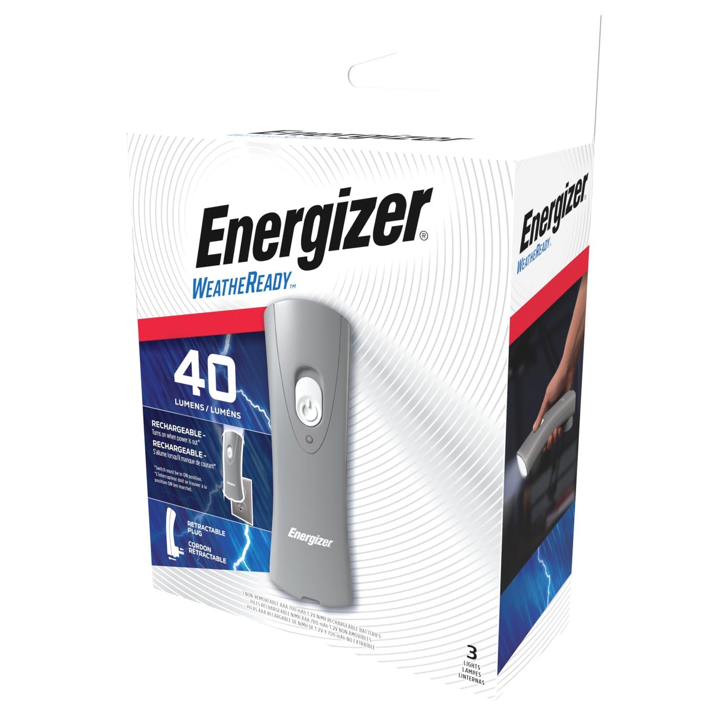 Energizer Weatheready Rechargeable Flashlights for Home, Pack of 3, Emergency Flashlight for Hurricane Supplies, Survival Kits, Power Outages, LED Flash Light with Convenient Plug-in Design