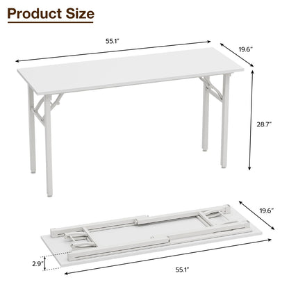 TEMI Long Computer Desk Folding Table - 55.1" Foldable Office Desk, No Assembly, Perfect Writing Table for Bedroom or Apartment, Portable Large Desk or Study Table with Compact Design, White Ash