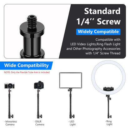 Neewer® 10"/25cm Metal Flexible Tube Arm for LED Video Lights, Ring Flash Light and Other Photography Accessories with 1/4" Screw Thread