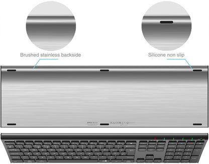 Arteck Universal Bluetooth Keyboard Stainless Steel Full Size UK Layout Wireless Keyboard for Windows, iOS, Android, Computer Desktop PC Laptop Surface Tablet Smartphone Built in Rechargeable Battery