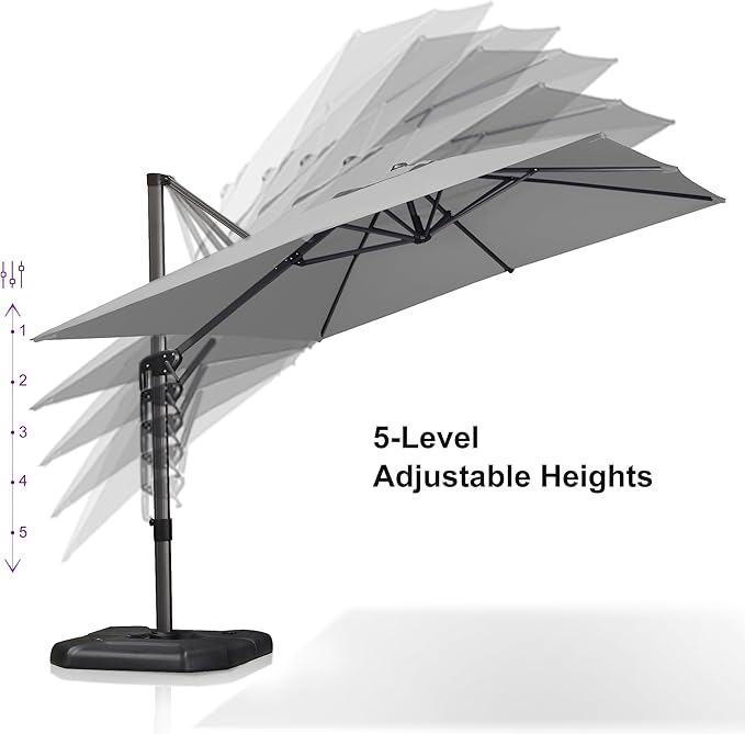 PURPLE LEAF 9'×11.5' Cantilever Patio Umbrella with Base Rectangle Offset Outdoor Umbrella Cover with Zipper for Garden Deck Pool White