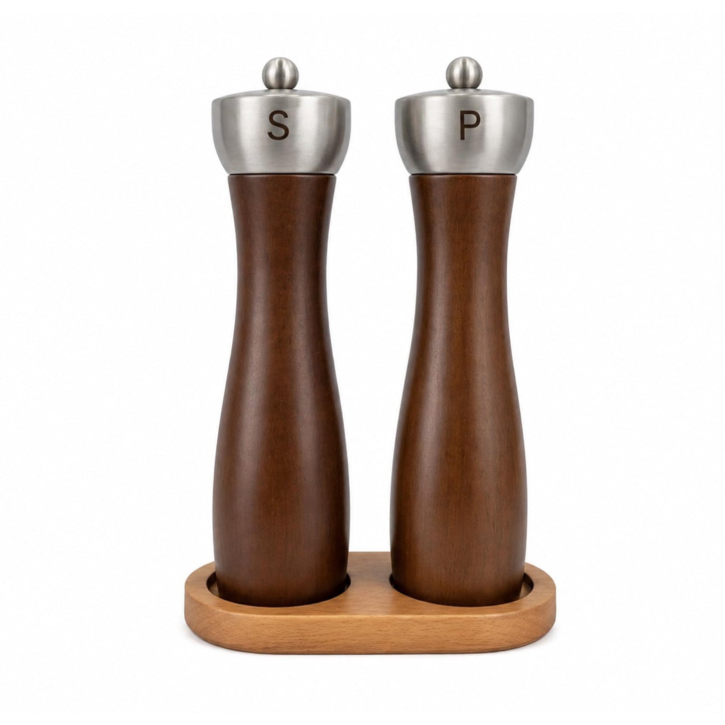 Newise Salt and Pepper Grinder Set, Manual Wooden Salt and Pepper Mills Shakers with Ceramic Core and Wooden Stand, Adjustable Coarseness, Refillable Salt Grinder for Home Kitchen