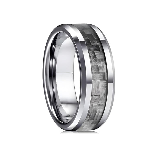 HJIMMNHONG New Carbon Fiber Fashion Rings Double Beveled Edge Delicate Polished Simple Stainless Steel Mens and Women Rings,8mm,Grey,Size9
