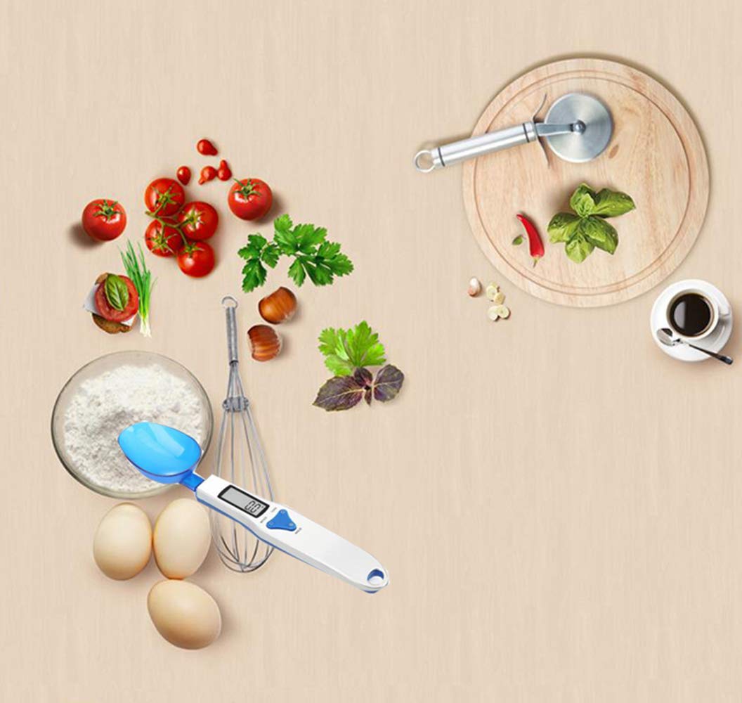 Meichoon Kitchen Scale Digital Food Scale with 3 Measuring Spoons Weighing and Dry Liquid Ingredient Milk Tea Flour Spices Medicine 1.1lb/500g (0.1g) Portable LCD Display Milligram Scale