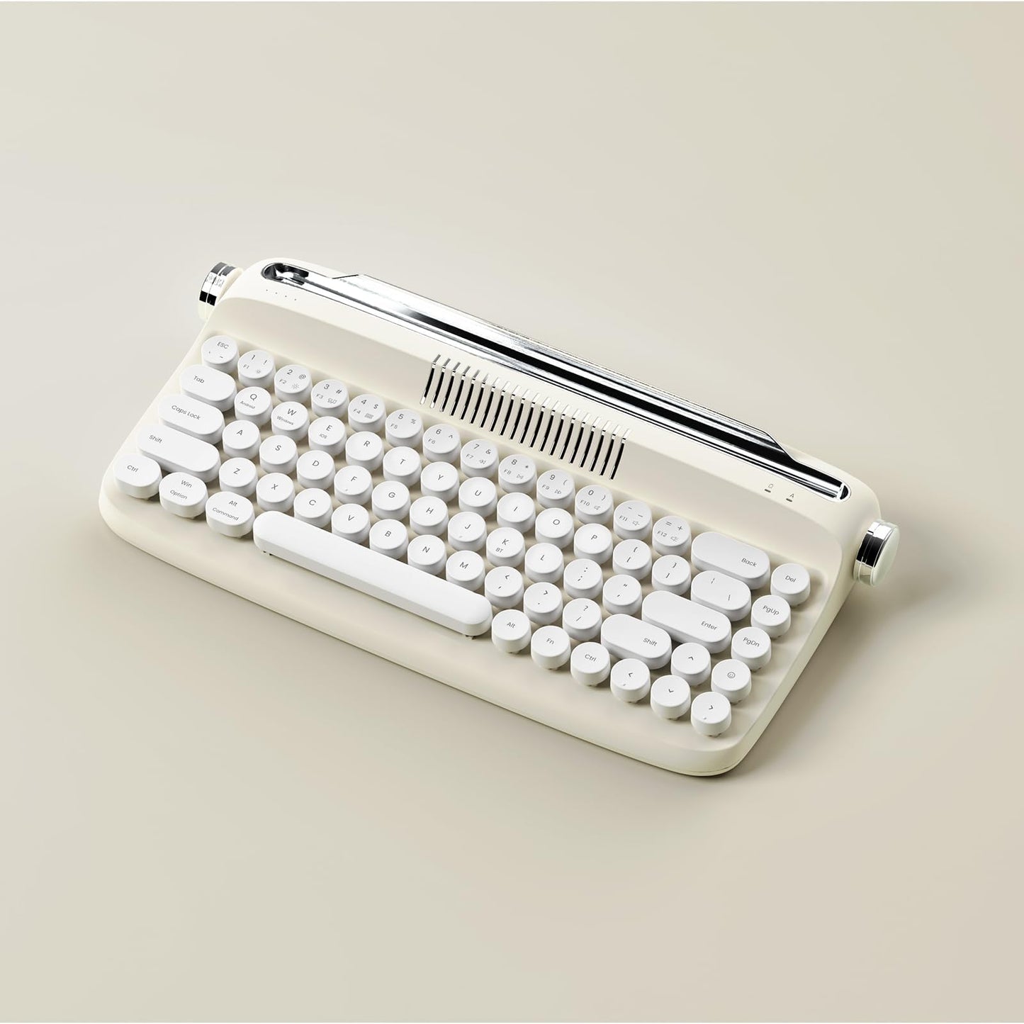 YUNZII Upgraded Wireless Typewriter Keyboard,with Retro Integrated Stand,USB-C/Bluetooth,Cute Round Keycaps, USB-C/Bluetooth Connection for Table, Phone, PC and Win/Mac/Android (B309, Baby Pink)