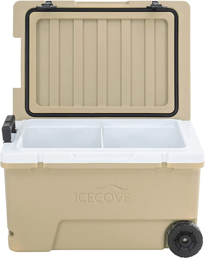 IceCove Norah 60-Quart Insulated Portable Rolling Ice Chest Solar Cooler with Wheels for Party, Camping and Outdoor Activities, Mojave Desert Tan