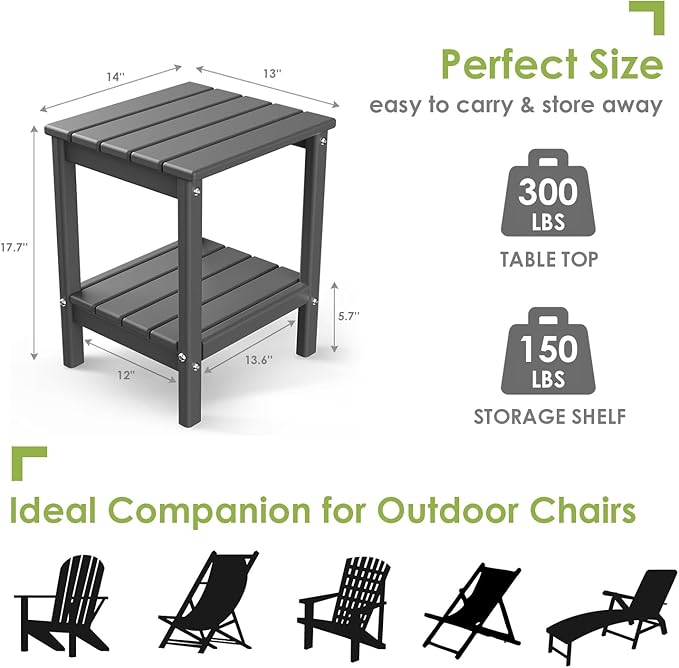 GREENVINES Outdoor Rocking Chair Set | 3-Piece | 2 Rocking Chairs with 1 Side Table | Porch Rocker | HDPE Plastic | Grey | Patio Furniture Sets | High Back | Big & Tall | Ladder Back