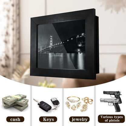 Hidden Gun Storage - Concealment Gun Safes for Pistols, Weapon Hiding Furniture Secret Decor Solid Wooden Handgun Picture Frames Box (Black)