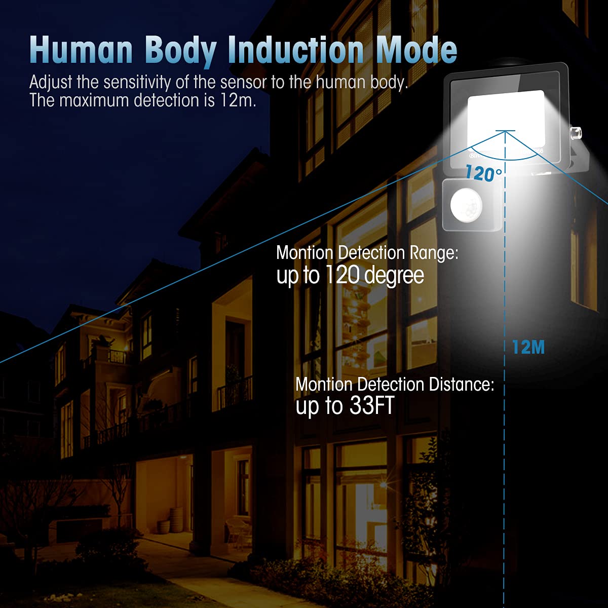 Security Lights Outdoor Motion Sensor, 10W Floodlights with Sensor 1000LM Warm White 3500K Daylight IP66 Waterproof Outdoor Led Light with Motion Sensor for Garden, Garage, Backyard, Courtyard