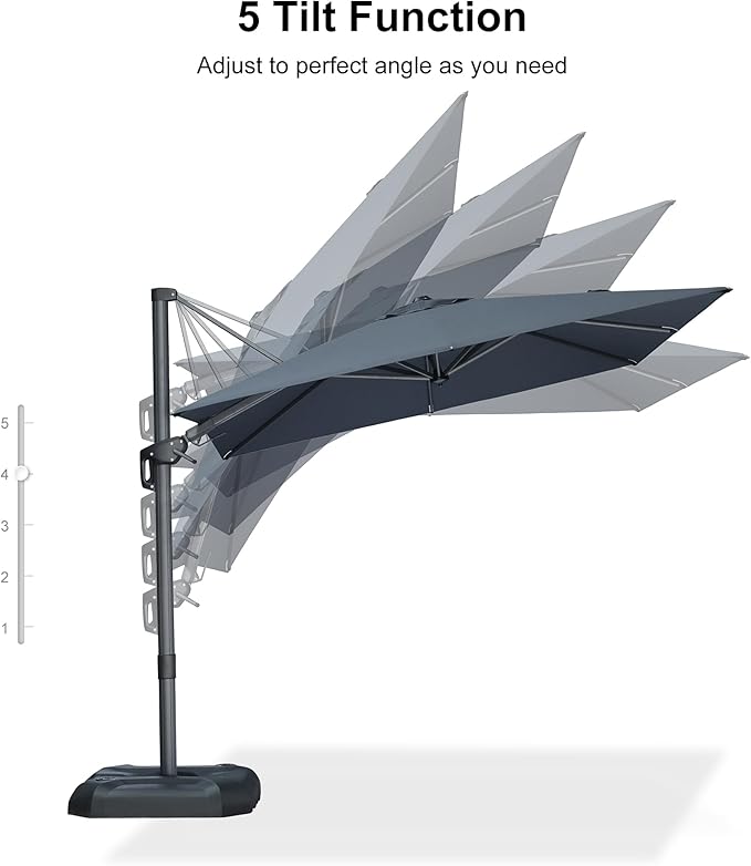 PURPLE LEAF 8' X 8' Tilting Patio Umbrella with Base Outdoor Cantilever Swivel Square Umbrella with Tilt Aluminum Offset Umbrella with 360-degree Rotation for Garden Deck Pool Patio Grey