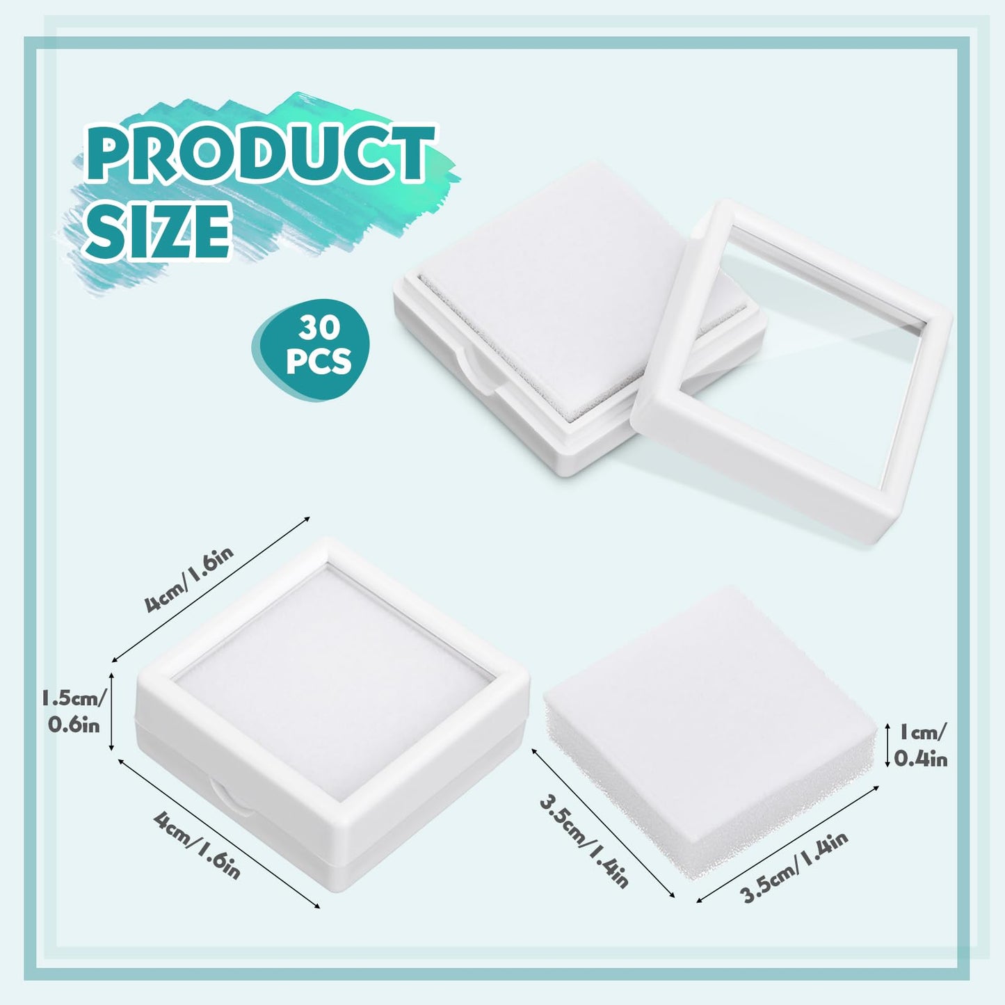 Kigley 30 Pcs Gemstone Display Box Jewelry Box Container with Clear Top Lids Bulk 1.57'' x 0.6'' for Gems Diamond Coins Gift Packing Ring Home Shop (White)