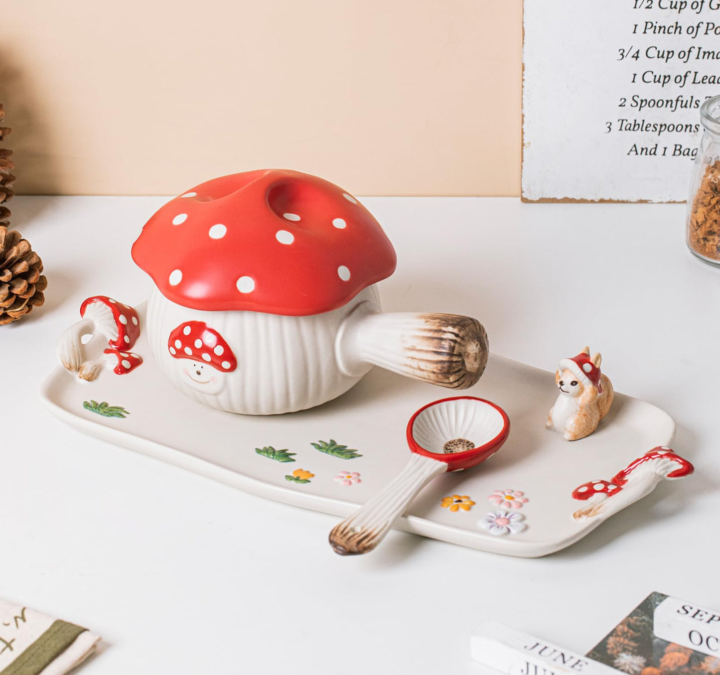 RESVUGA Mushroom Spoons - Asian Ceramic Soup Spoon Set of 2, Safety Ceramics - Use for Noodle, Dessert, Breakfast, Soup.
