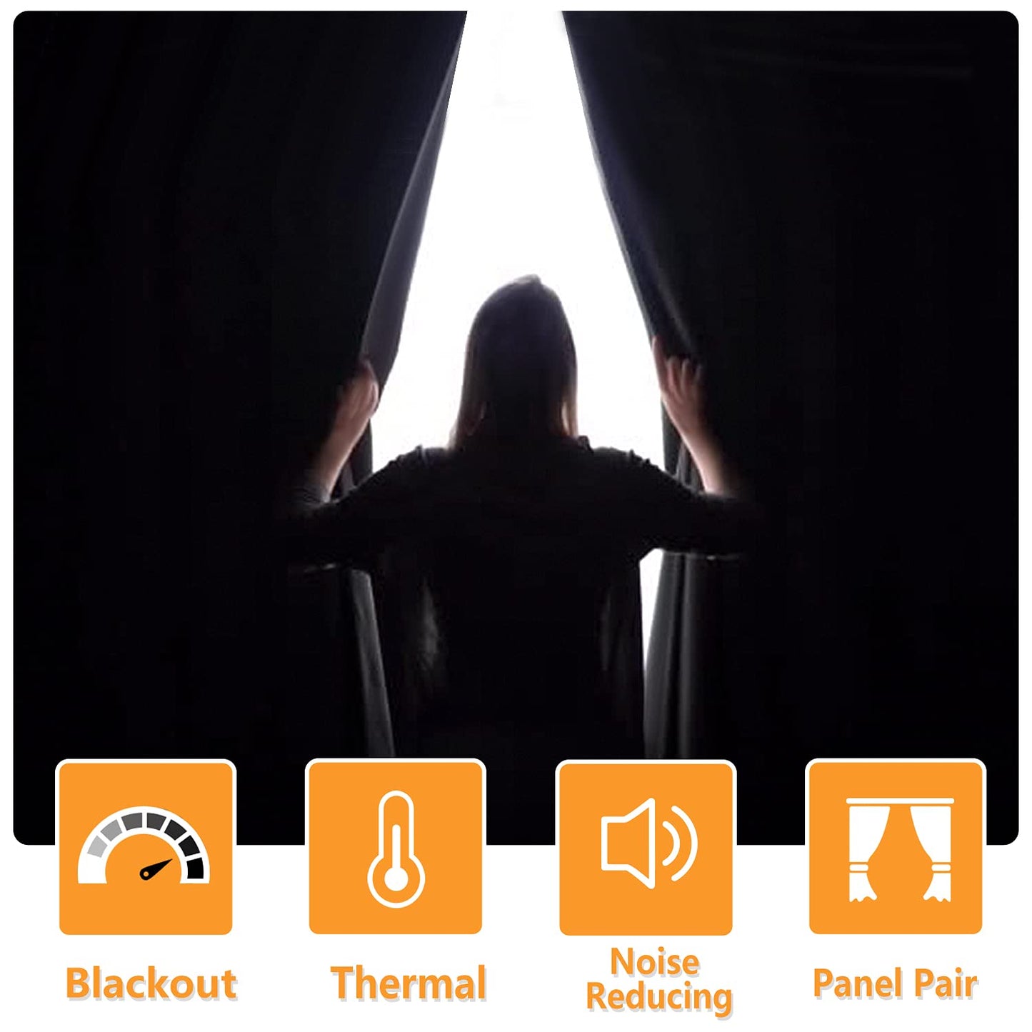 Hiasan Blackout Curtains for Bedroom, 60 x 63 Inches Length - Thermal Insulated & Light Blocking Window Curtains for Living Room, 2 Drape Panels Sewn with Tiebacks, Dark Grey