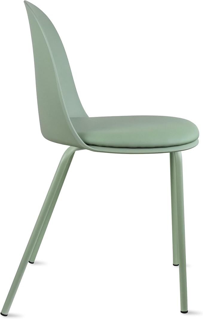 2xhome Modern Stackable Armless Dining Chair | Plastic Shell Seat with Metal Legs | Indoor or Outdoor Use | Home Kitchen Patio (1, Green, Padded Seat)