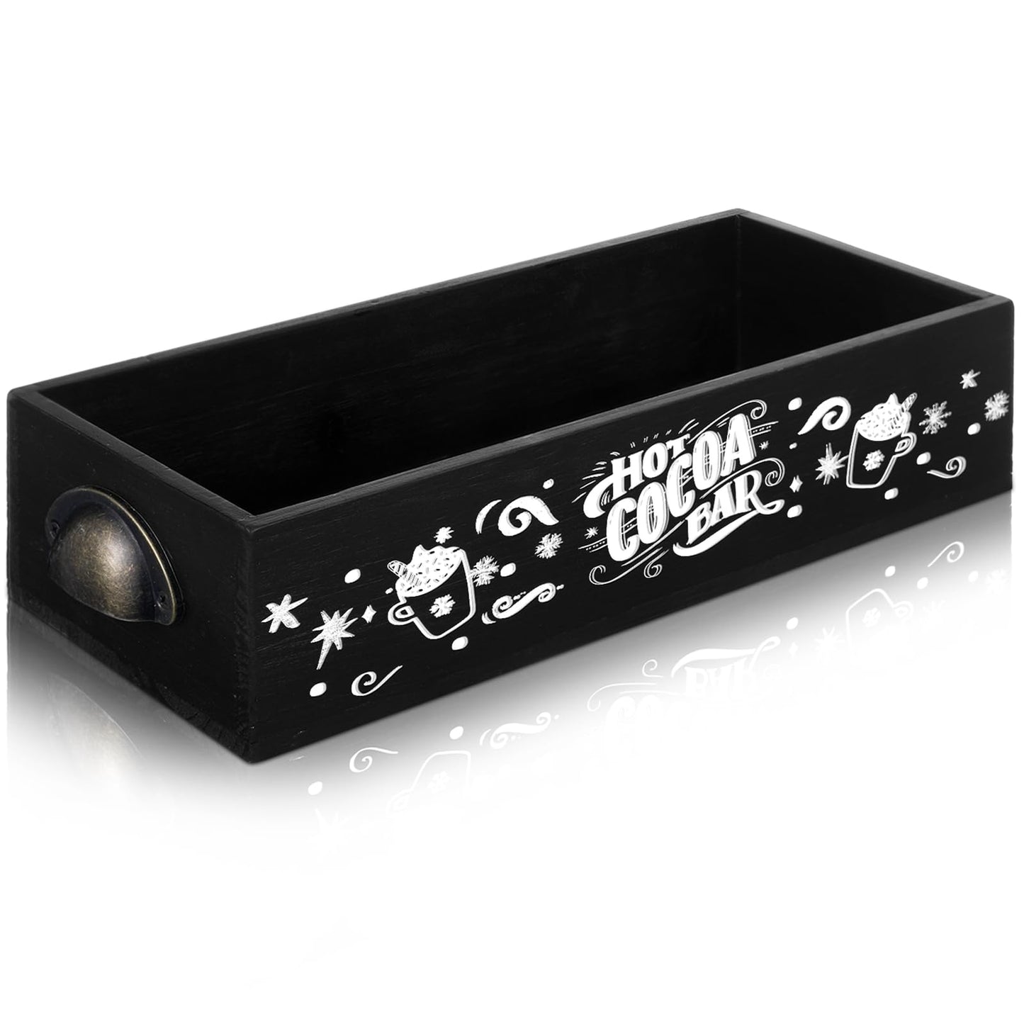Vesici Hot Cocoa Bar Wood Storage Box Decorative Christmas Cute Wooden Storage Bins Farmhouse Open Holder Box Coffee Station Organizer for Xmas Holiday Bar Home Office Countertop(Black)