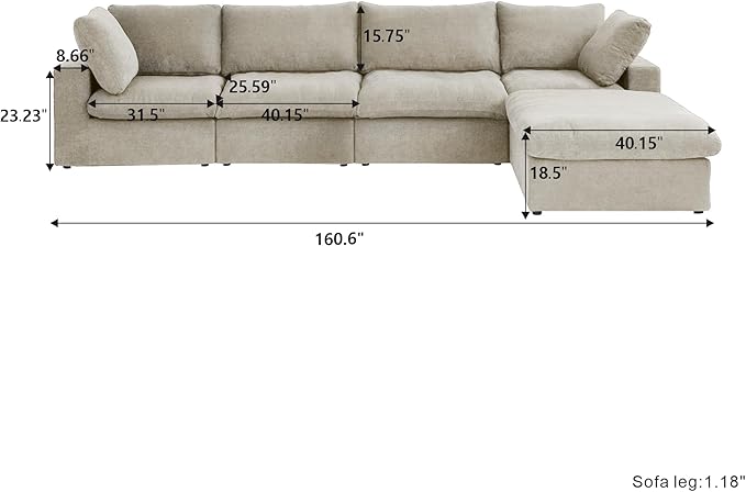 Cloud Couch Modular Sectional Sofa, 160.6" Down Filled Couch