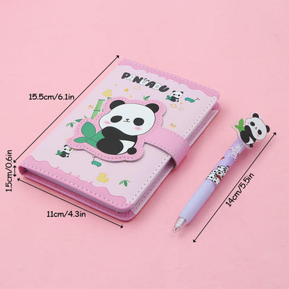 2 in 1 Cute Panda Theme Stationery Gift Box Set Includes 1 Pcs A6 Cartoon Panda Notebook Journal Hardcover Notepad Diary and Pen Gift for Birthday Christmas Kids Study Office School Supplies (Pink)