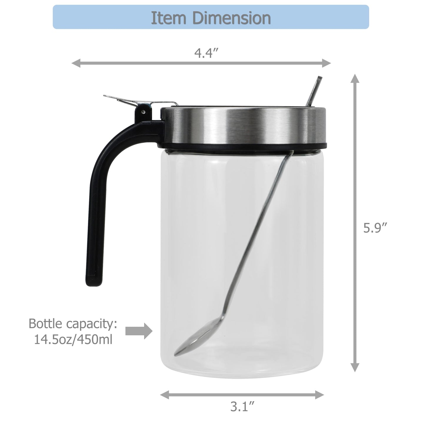 EIKS Clear Glass Condiment Jars with Lids and Spoons for Serving & Storing Seasoning Salt Sugar Spice Pepper, Working in Home Kitchen Coffee Restaurant, Container Capacity 450ml/14.5oz