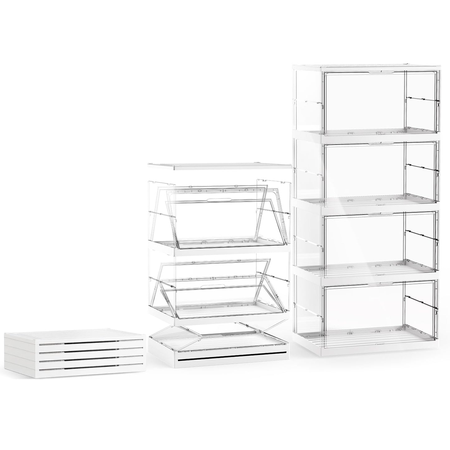 XOS 198QT Ultra Large Storage Bins Closet Organizer and Storage Foldable & Collapsible Containers Drawers Organizer Bookshelf Bookcase Cabinet Display Case 4-Tier Plastic with Lids for Bedroom