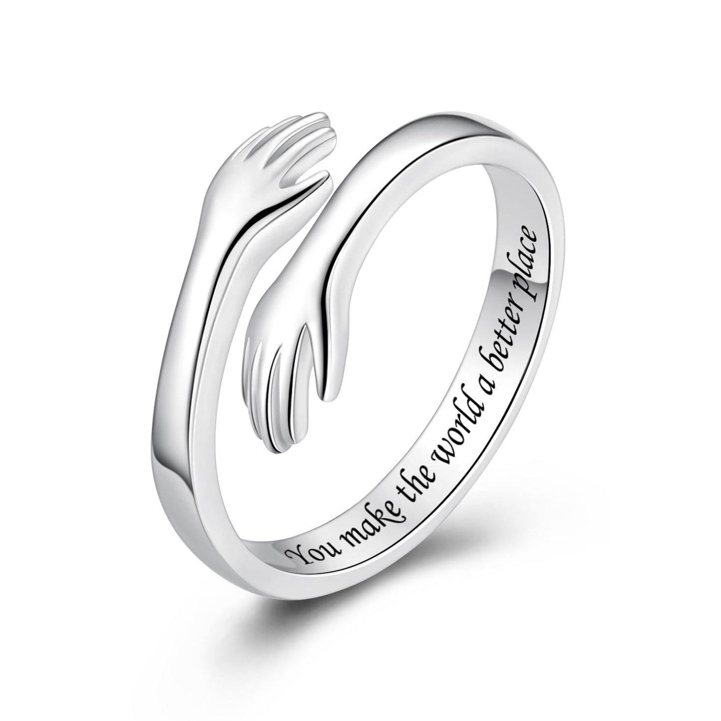 ACJFA Hug Rings for Women Sterling Silver Adjustable Ring for Women Daughter Hand Ring Jewelry for Birthday Gifts Holiday Gift for Teen(You make the world a better place)
