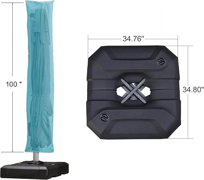 PURPLE LEAF 9'×9' Patio Umbrella with Base Outdoor Cantilever Umbrella with Cover Aluminum Square Offset Umbrella with 360-degree Rotation for Deck Pool Garden Turquoise Blue