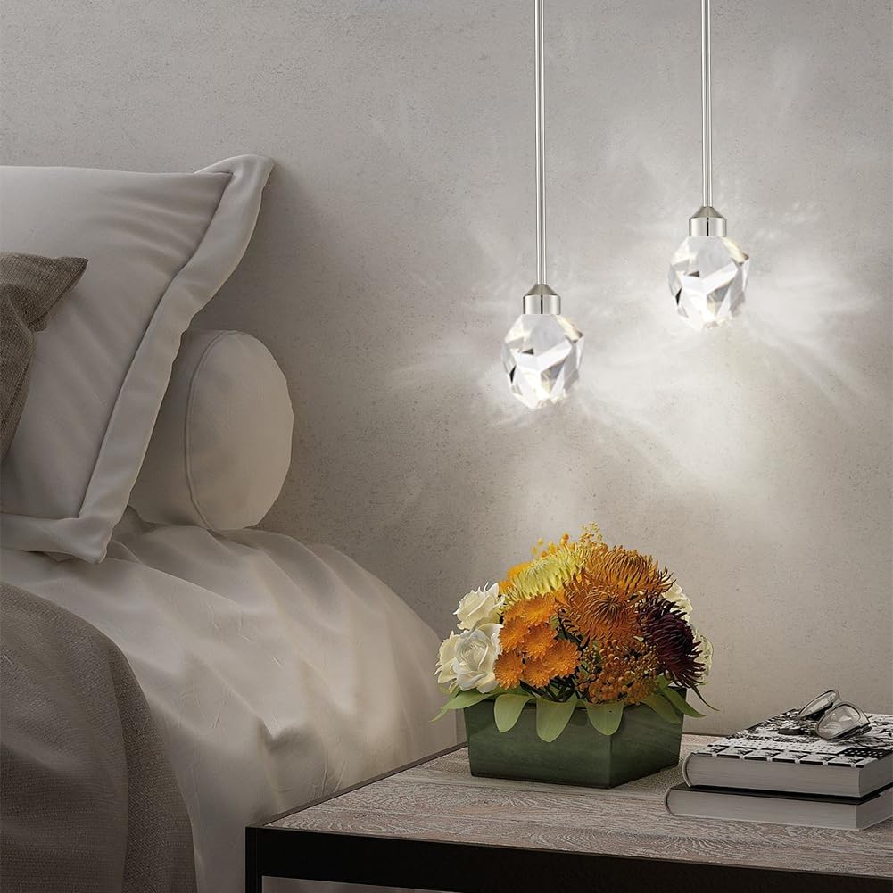 Untrammelife Modern Crystal Pendant Light Polished Nickel Small Pendant Light Fixtures 8W LED Hanging Chandelier for Bathroom Bedroom Kitchen 3 Color Temperature Adjustable 3000K-4000K-5000K