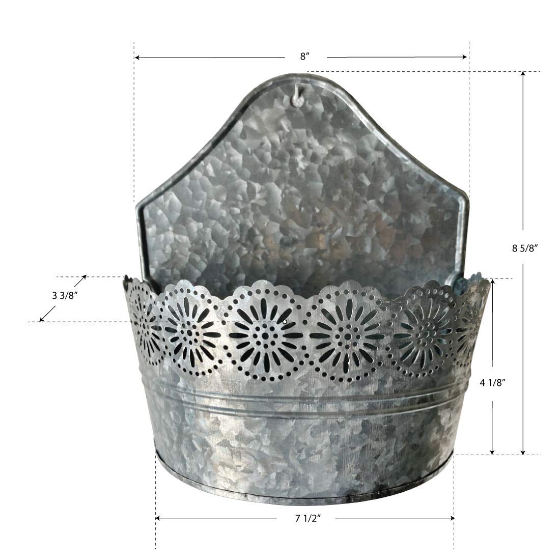 Lily's Home Indoor Outdoor Wall Mounted Planter with Floral Accents for Succulents, Cacti, Herbs, Faux Plants, Galvanized Metal. Plants Not Included