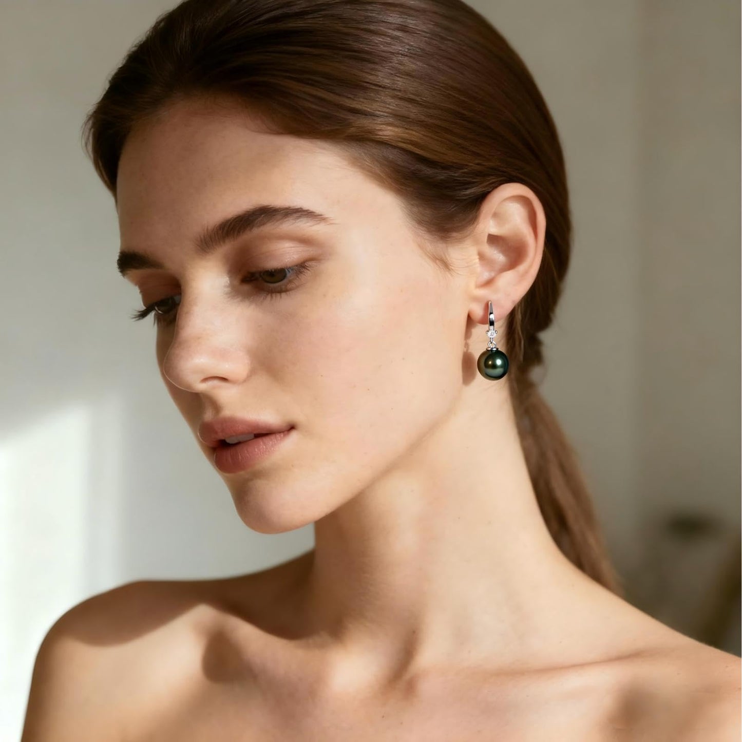 Genunie Tahitian Black Pearl Drop Dangle Earrings - Christmas Gifts for Wife Women Anniversary Wedding, Mom Birthday Gift, AAAA 9-10mm Ocean-Grown Pearls Sterling Silver Unique Moissanite Jewelry