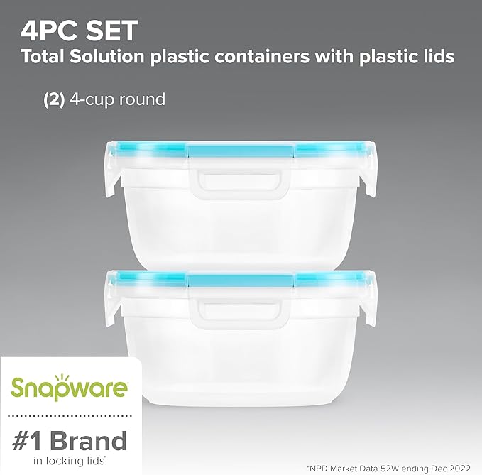 Snapware Total Solution Plastic Food Storage Containers Set, Leakproof &