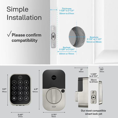 Yale Assure Lock 2 Touch Deadbolt, Black Suede Key-Free Smart Entry Door Lock with Wi-Fi Connected Touchscreen Keypad and Fingerprint Scanner for Code Entry and Remote Access, YRD450-F-WF1-BSP