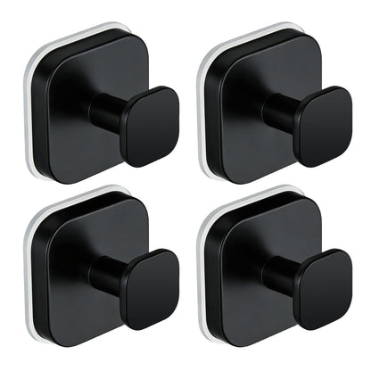 Fliverly Suction Cup Hooks for Shower,Heavy Duty No-Drill Removable & Reusable Hooks,Strong Hold Metal Towel Robe Loofah Hanger for Bathroom Kitchen Glass Mirror Tile Smooth Surfaces (Black,4 Packs)