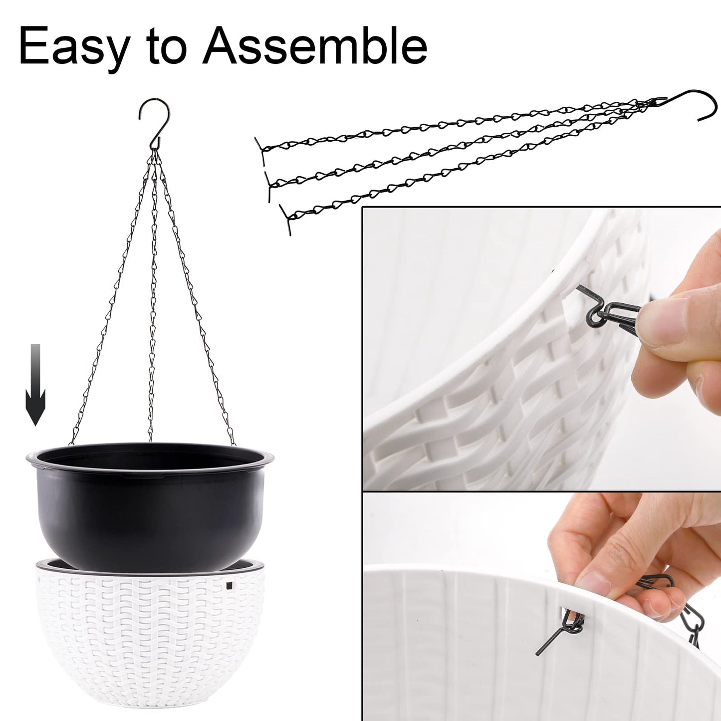 Foraineam 10.2 Inch Dual-pots Design Hanging Basket Planters Self-Watering Indoor Outdoor Hanging Flower Plant Pot with Drainer and Chain (White)