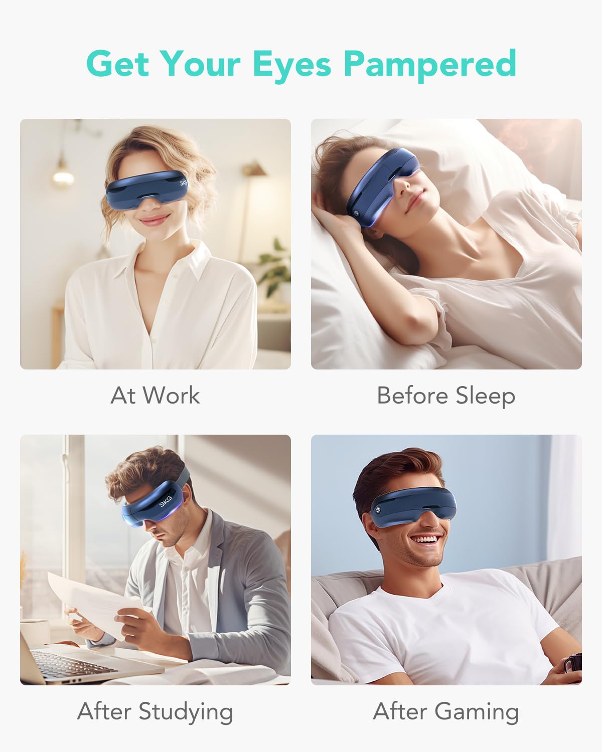 SKG Eye Massager with Heat, Bluetooth Heated Eye Massager for Relief with Vision Window Music, Soothing Eye Care to Relax Eyes, Best Gifts for Women Men