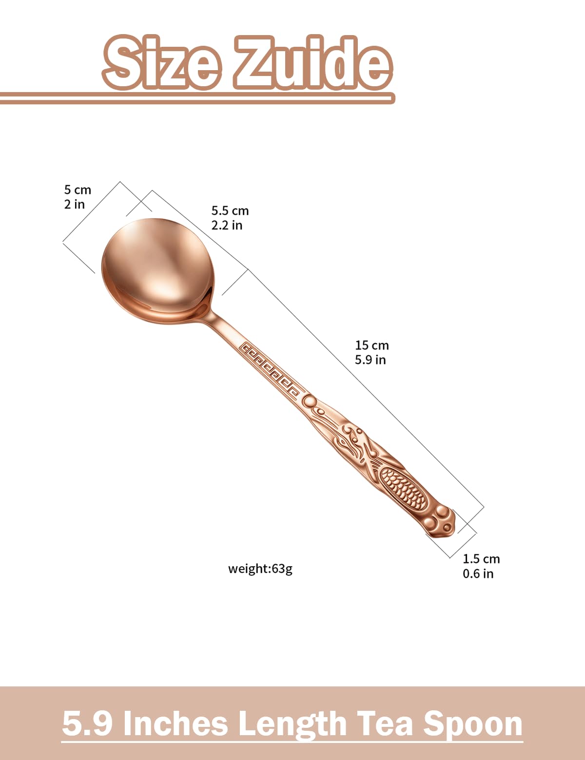 PurCoperx 7.87 Inch Pure Copper Spoon, 100% Hand Forged Vintage Copper Spoon, Suitable for Family Gatherings, Restaurants, Desserts, Sugar, and Ice Cream (2)