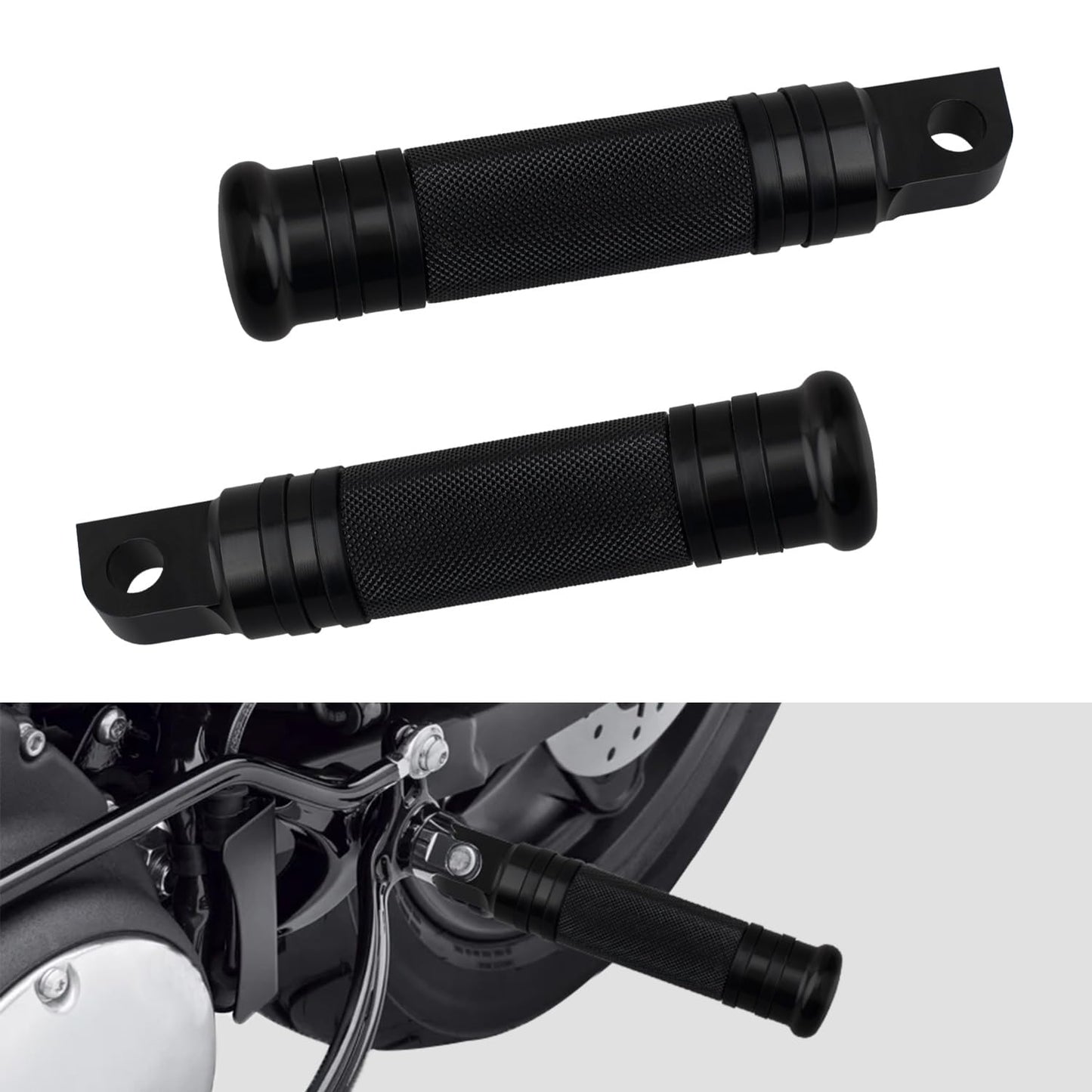 QUASCO Motorcycle Foot Pegs, Black CNC Aluminum Mounting Footpegs, Motorbike Passenger Footrests Pedals Compatible with Harley Dyna, Sportster, Road king, Forty Eight