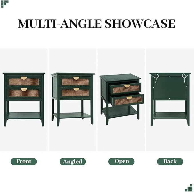 22" Green Accent Side Cabinet, Boho Storage Cabinet