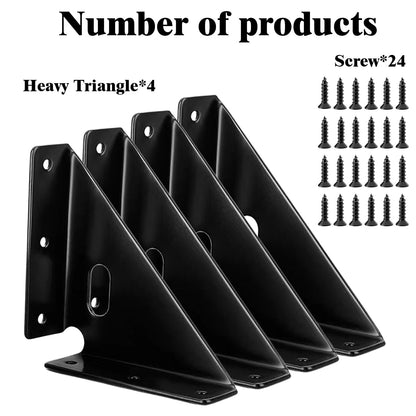 L&M Heavy Duty Gusset Joints 4 Pcs, Trapezi Corner Code, Bracket Corner Brace Bracket Fasteners, Furniture Shelf Support Joint Fasteners for Table, Chair Cabinet Bed Stabilization (Black)