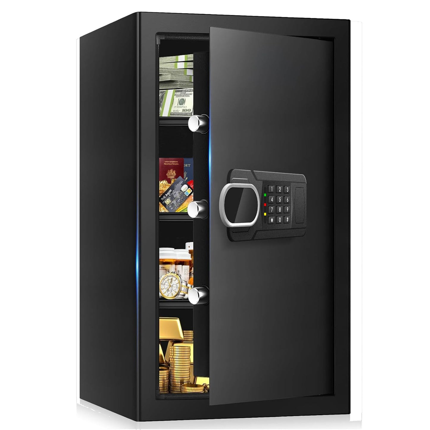 6.1 Cuft Heavy Duty Fire Security Home Safe Box, Large Floor Safe with Digital Keypad & Key Lock, Fire Proof Safes for Home with Three Removable Shelf, Anti-theft Fire Safes for Money, Cash, Documents