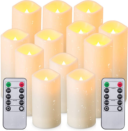 YOROXRG 12 Pack Flameless Candles Battery Operated Waterproof Led Candles (D:2.2" X H:4" 5" 6" 7") Candles with 2 Remotes Contro for Wedding, Party, Birthday