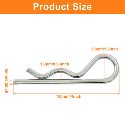 Moicstiy 2Pcs M5x100 mm R Clips, 4 Inch Stainless Steel Hitch Pins Clip, Retaining Cotter Pins Wire Hair Pins for Trailer Pin Clips Lock (Silver)