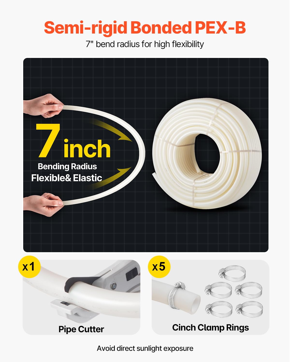 VEVOR PEX Pipe, 1 Inch x 500 FT Tubing, Non Oxygen Barrier White B Pipe, Flexible Water Line for RV Sewer Hose, Plumbing, Radiant Heating