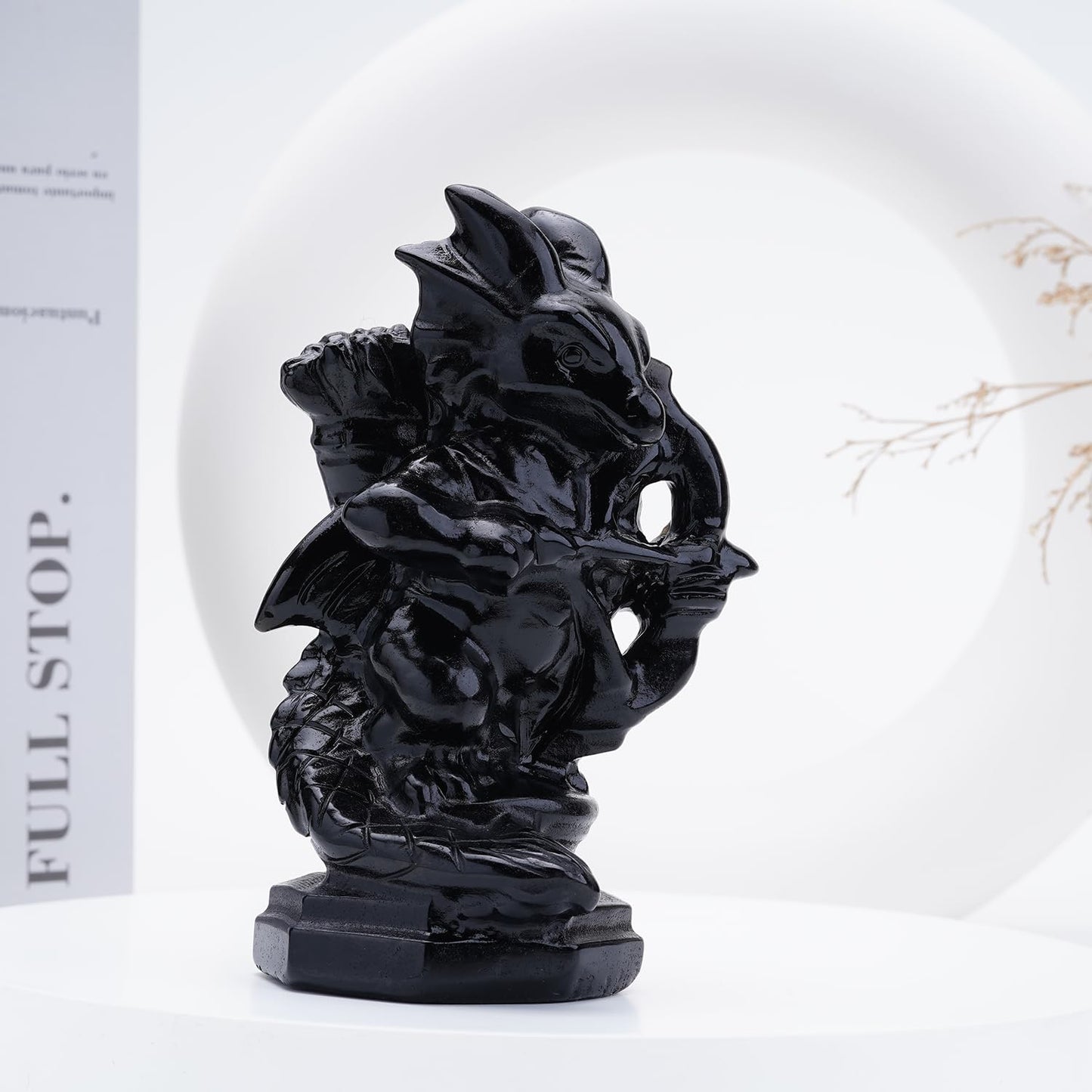Bmuafry Natural Dragon Crystal Sculptures and Statues Hand Carved Reiki Healing Stone Statue Healing Home Office Art Room Decoration Collectible Ornaments (Obsidian, Archery Dragon)
