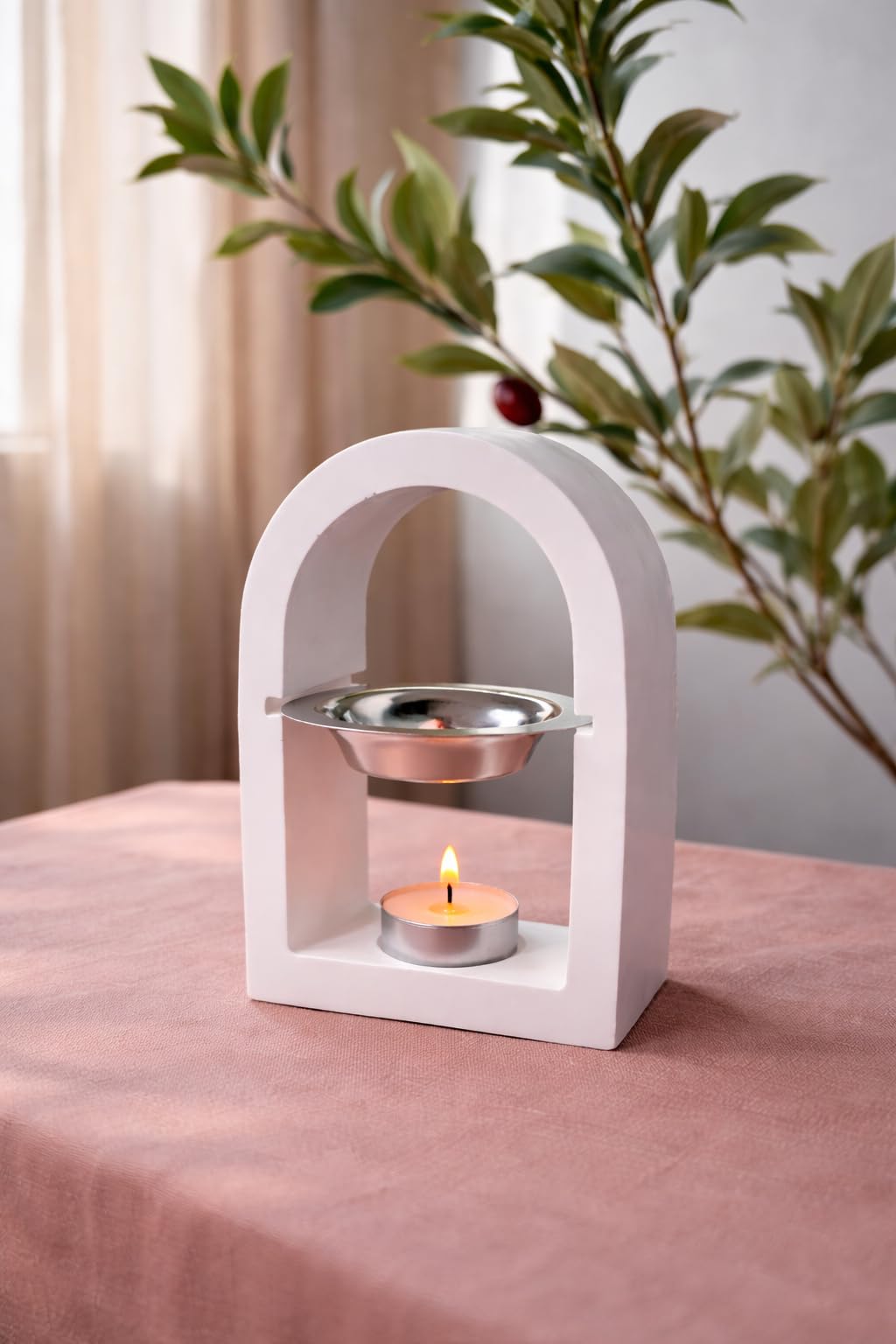 Minimalist Arch Wax Melt Burner, White Tea Light Holder, Candle Not Included