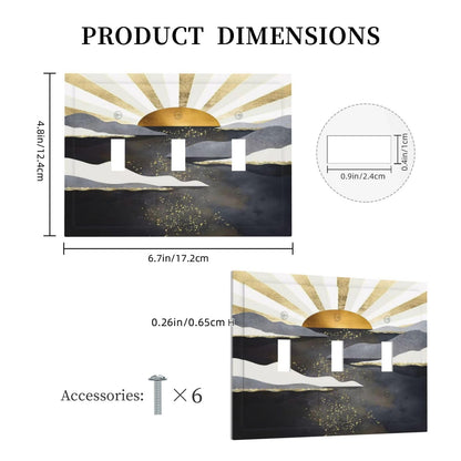 Mid Century Abstract Boho Gold Sun Sunrise 3 Gang Light Switch Cover Decorative Triple Toggle Wall Plate Electrical Faceplate Switchplate for Bathroom Bedroom Home Decor