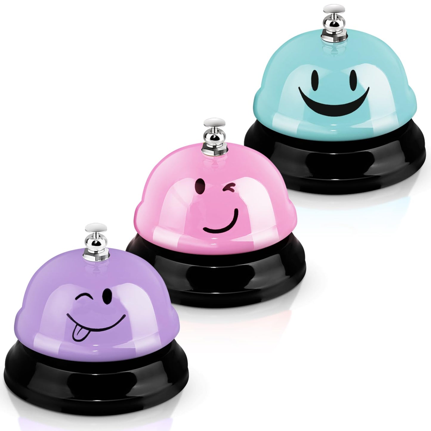 Hotop 3 Pcs Desk Bell for Service Funny Front Desk Smile Face Metal Ringer Call Bell for Kitchen Hotel Restaurant Classroom(Smile Face,Macaron Pink, Blue, Purple)